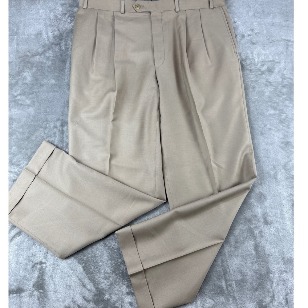 Lauren Ralph Lauren Dress Pants Mens 38x30 Cashmere 120s Wool Pleated Tan EUC
